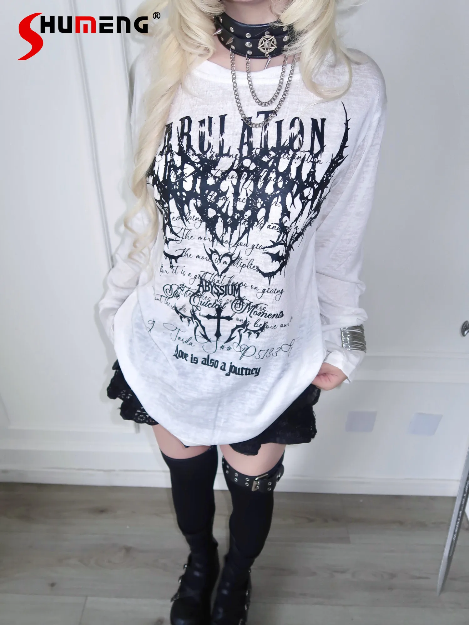 Subculture Gothic White Tie-dye Long-sleeved T-shirts Student Hot Girls Loose T-shirt Punk Style Y2k Clothing Women Spring 2026
Subculture Gothic White Tie-dye Long-sleeved T-shirts Student Hot Girls Loose T-shirt Punk Style Y2k Clothing Women Spring 2026