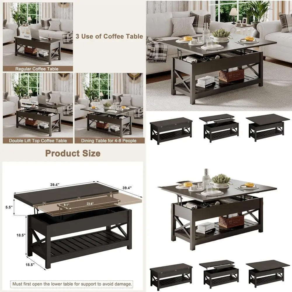 Convertible Coffee Table with Storage, Transforms to Dining Table, 40 Black
Convertible Coffee Table with Storage, Transforms to Dining Table, 40 Black