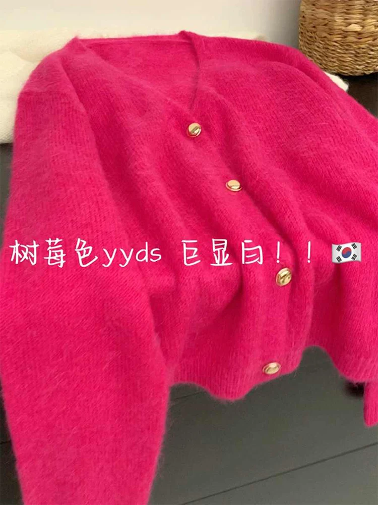 Women Rose Red Cardigan V-Neck Sweater Harajuku Y2k Long Sleeves Knit Cashmere Sweaters Jumper Vintage 2000s Clothes Autumn 2024
Women Rose Red Cardigan V-Neck Sweater Harajuku Y2k Long Sleeves Knit Cashmere Sweaters Jumper Vintage 2000s Clothes Autumn 2024