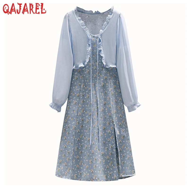 2024 Blue Fashion Elegant Beach Outfits for Women Summer Solid Long Sleeve Ruffled Blouses+Floral Sling Long Dress Two Piece Set
2024 Blue Fashion Elegant Beach Outfits for Women Summer Solid Long Sleeve Ruffled Blouses+Floral Sling Long Dress Two Piece Set
