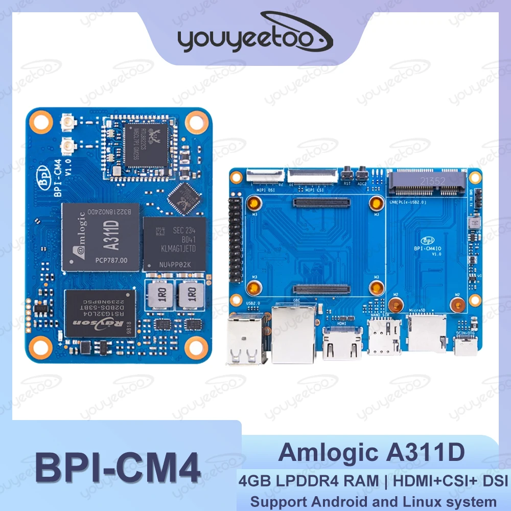 Banana Pi BPI-CM4 Amlogic A311D Quad Core ARM Cortex-A73 4G LPDDR4 16G eMMC Minipcie 26PIN Support HDMI Linux Dev Board Computer
Banana Pi BPI-CM4 Amlogic A311D Quad Core ARM Cortex-A73 4G LPDDR4 16G eMMC Minipcie 26PIN Support HDMI Linux Dev Board Computer