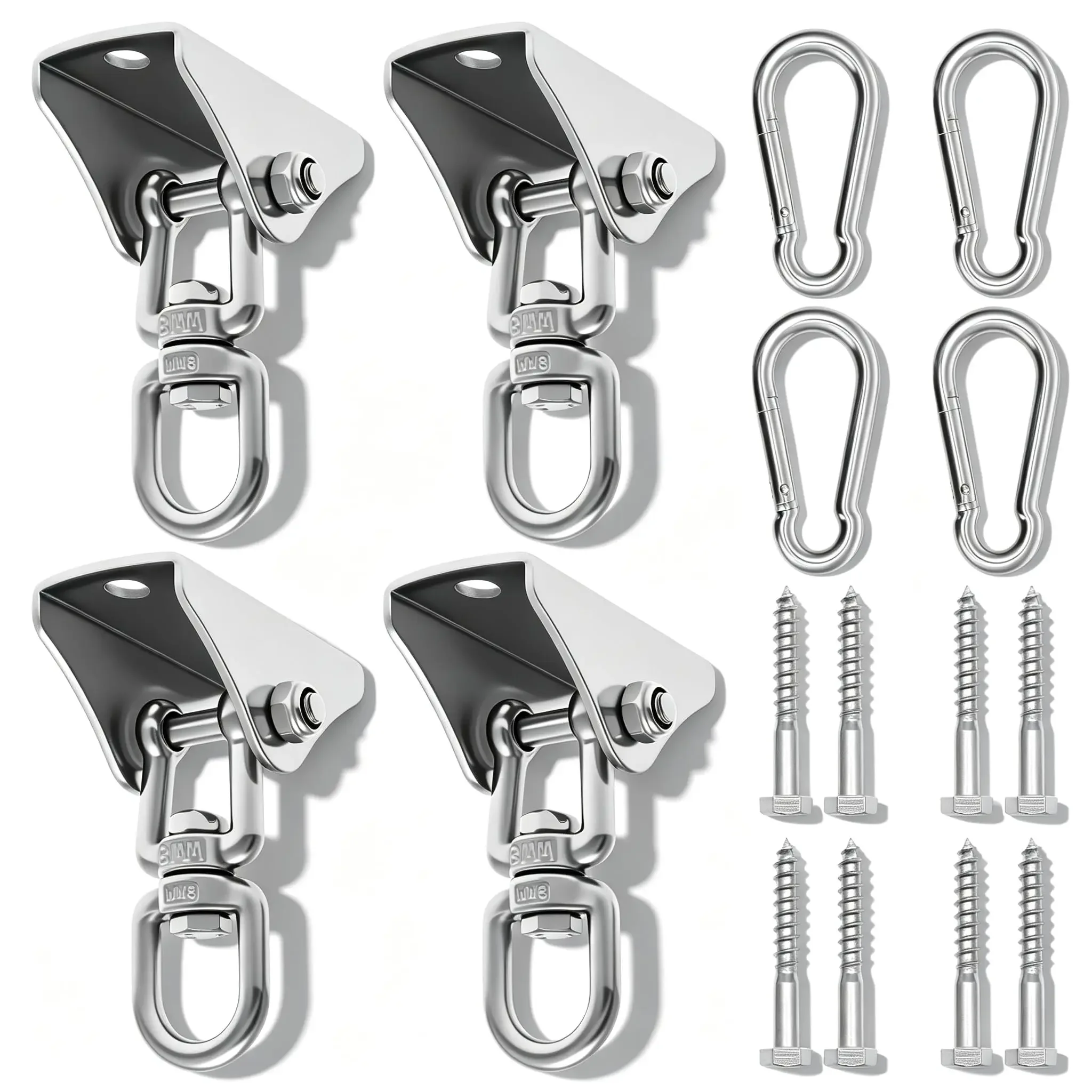 4Pcs Heavy Duty Swing Hangers 304 Stainless Steel 360° Swivel Hooks With Nylon Washers Ceiling Mount Hardware
4Pcs Heavy Duty Swing Hangers 304 Stainless Steel 360° Swivel Hooks With Nylon Washers Ceiling Mount Hardware