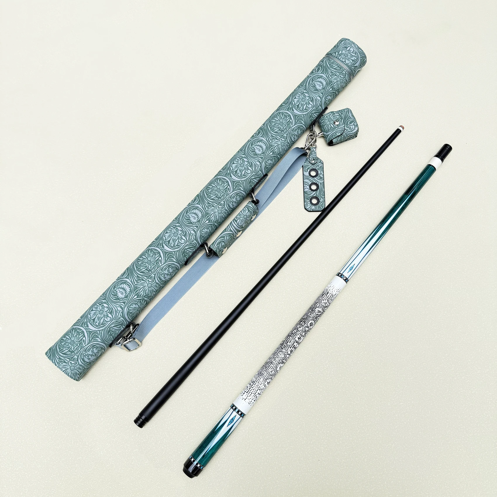 High-Tech Pro Pool Cue 11.5mm Tip, Lizard Grip + Embossed Leather Cue Case
High-Tech Pro Pool Cue 11.5mm Tip, Lizard Grip + Embossed Leather Cue Case