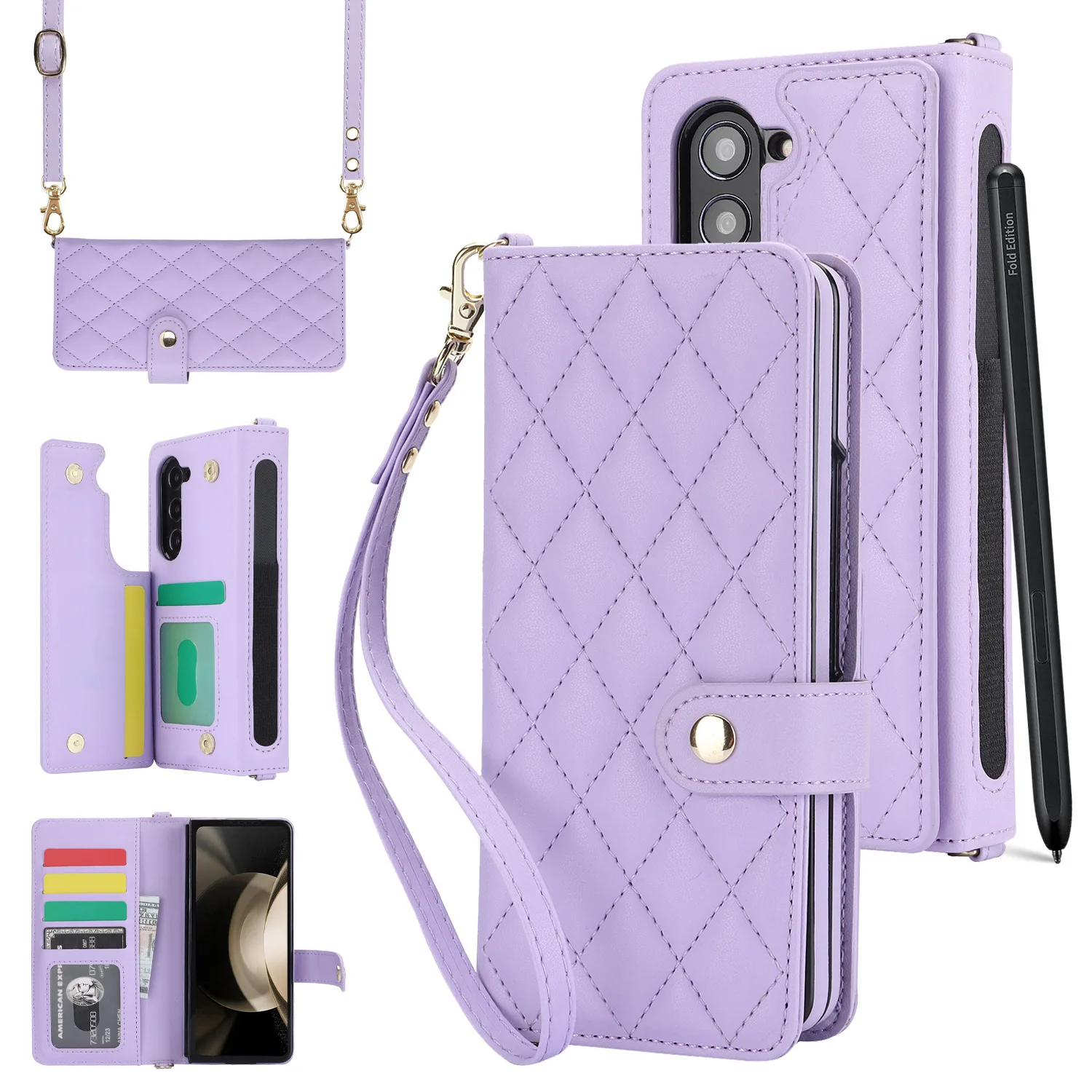 Applicable for Samsung Z Fold7/6 phone cases, 5/4/3 card holders, pencil cases, small bags, diamond patterns and folding screens
Applicable for Samsung Z Fold7/6 phone cases, 5/4/3 card holders, pencil cases, small bags, diamond patterns and folding screens