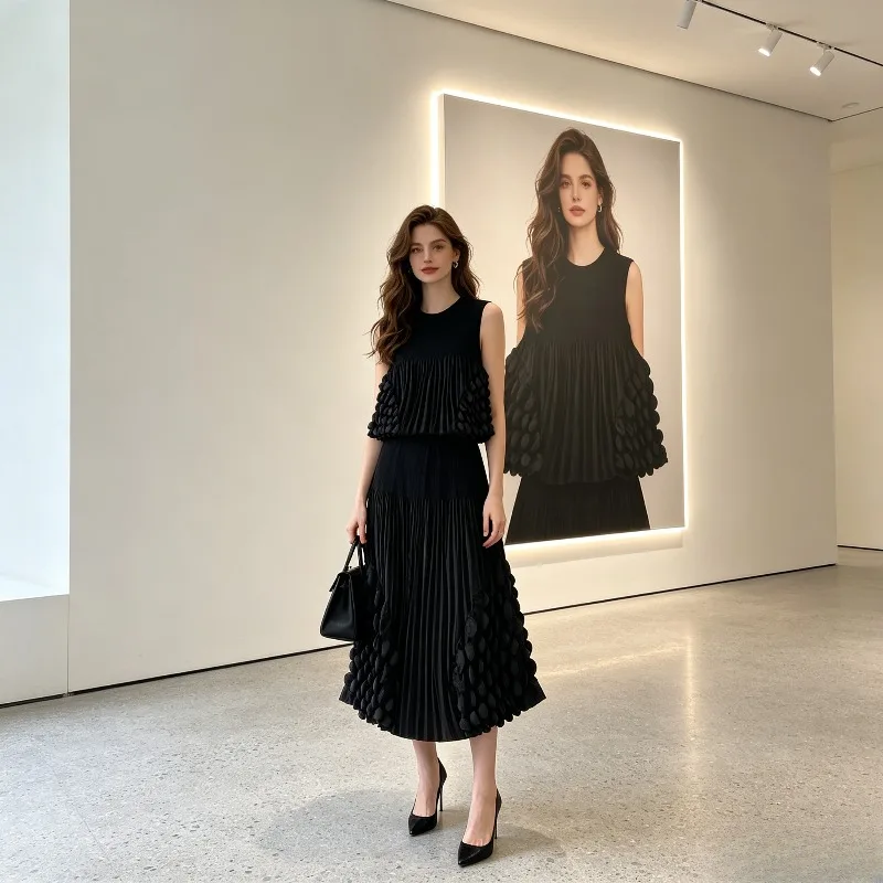 Miyake Pleated Summer New 2026 Original Design Sense Bubble Sleeveless Pleated Casual Top and Skirt Women's Two-Piece Set Pleat
Miyake Pleated Summer New 2026 Original Design Sense Bubble Sleeveless Pleated Casual Top and Skirt Women's Two-Piece Set Pleat