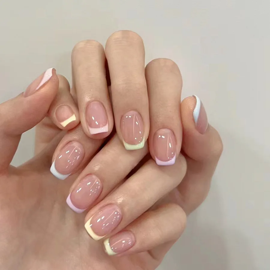 Short Medium fake nails for women gilrs nude nail art tips with colorful french frame design Y2K full cover press on false nail
Short Medium fake nails for women gilrs nude nail art tips with colorful french frame design Y2K full cover press on false nail