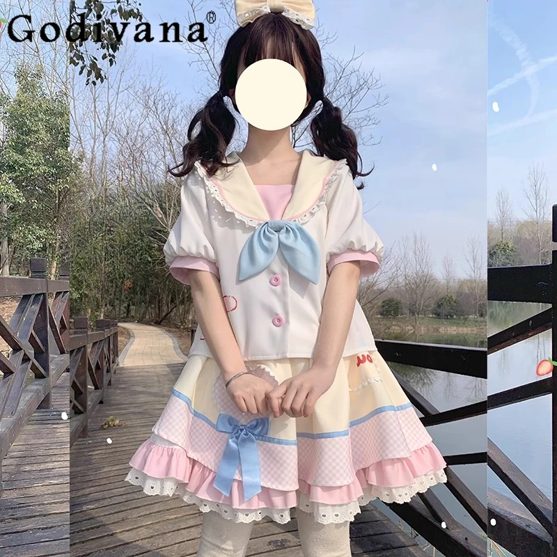 Original Soft Girls Kawaii Elastic Waist Skirt + Top 2 Piece Set Summer New Student Sweet Printed Top Skirt Set Daughter Clothes
Original Soft Girls Kawaii Elastic Waist Skirt + Top 2 Piece Set Summer New Student Sweet Printed Top Skirt Set Daughter Clothes