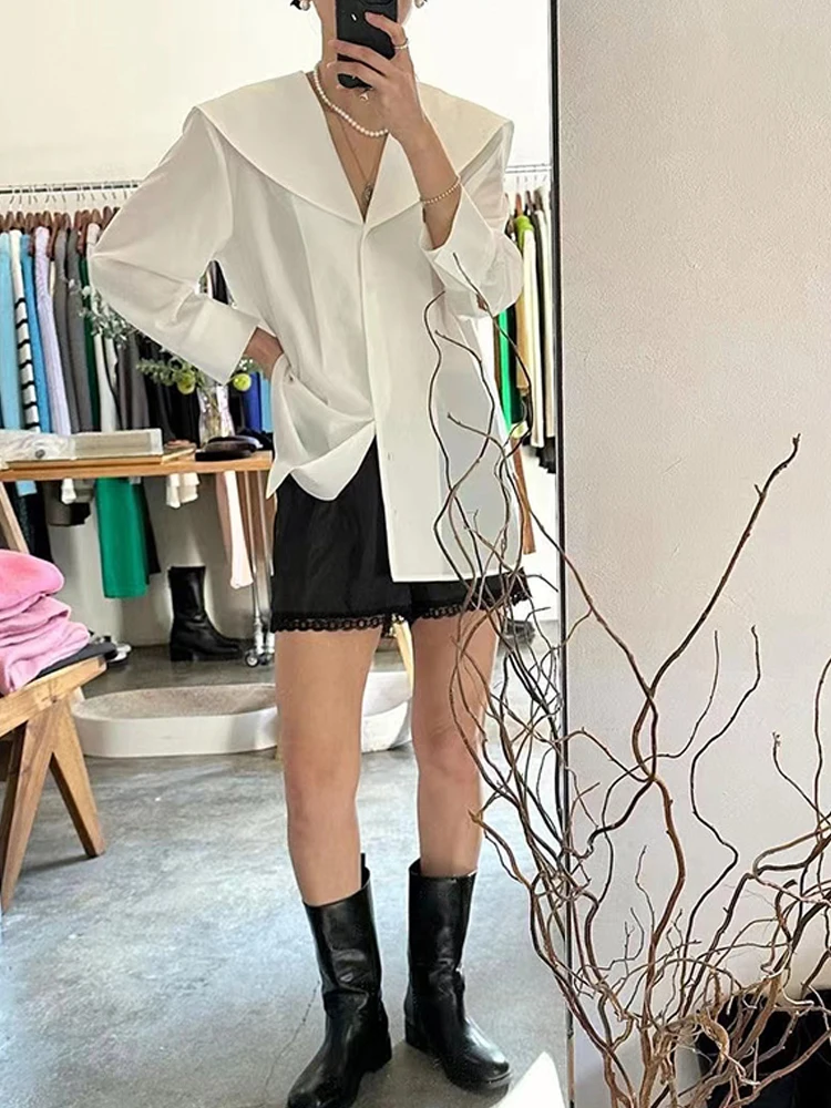 Pure White Naval Collar Shirt Women's Fashion Spring Summer New Style Eighteen Sleeve Button up Casual Loose Fit Polyester
Pure White Naval Collar Shirt Women's Fashion Spring Summer New Style Eighteen Sleeve Button up Casual Loose Fit Polyester