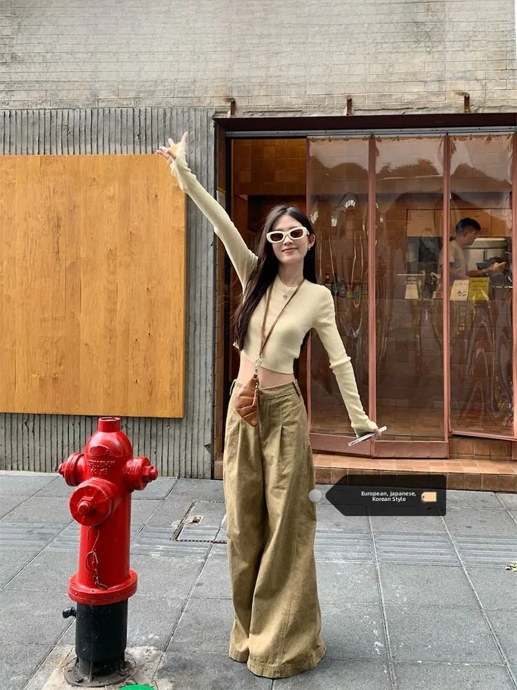 High Waist Wide Leg American Retro Pleated Workwear Jeans Women's Summer New Style Slimming Leaf Yellow Straight Leg Pants
High Waist Wide Leg American Retro Pleated Workwear Jeans Women's Summer New Style Slimming Leaf Yellow Straight Leg Pants