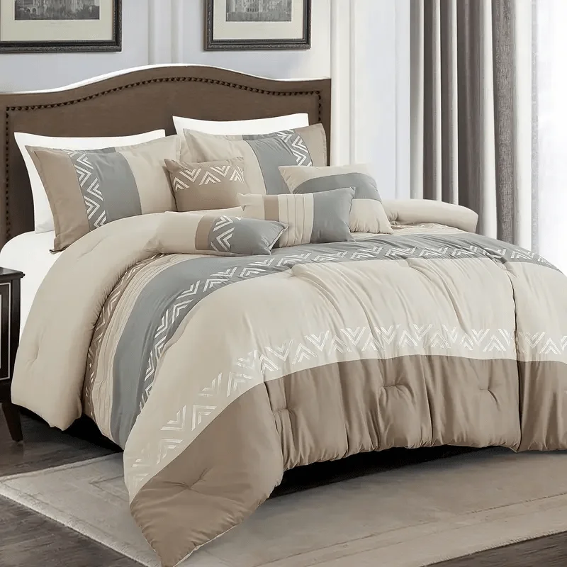 7 Pieces Embroidered Patchwork Comforter Set Size, Modern Geometric Down Alternative Comforter, Decorative Taupe And Gray
7 Pieces Embroidered Patchwork Comforter Set Size, Modern Geometric Down Alternative Comforter, Decorative Taupe And Gray
