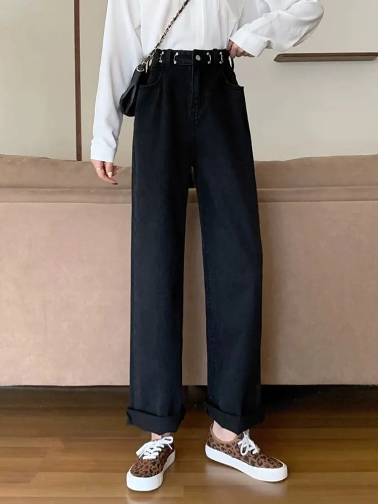 Women's Casual High Waisted Straight Leg Pants Retro Commuting Black Stretch Jeans Chic Versatile Loose Denim Trousers
Women's Casual High Waisted Straight Leg Pants Retro Commuting Black Stretch Jeans Chic Versatile Loose Denim Trousers