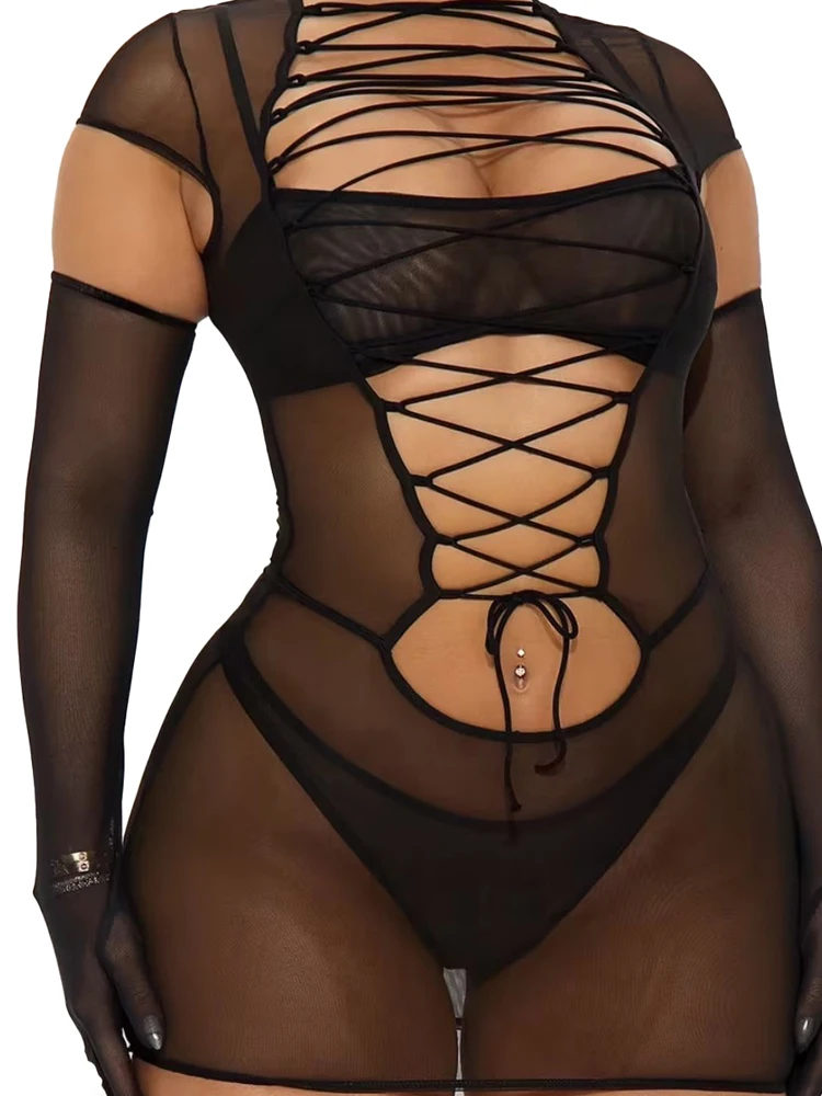 Belamimi See Through Mesh Lingerie Set Cross Tie Hollow Out Bodysuit With Gloves Sexy Club Stage Performance Outfit
Belamimi See Through Mesh Lingerie Set Cross Tie Hollow Out Bodysuit With Gloves Sexy Club Stage Performance Outfit