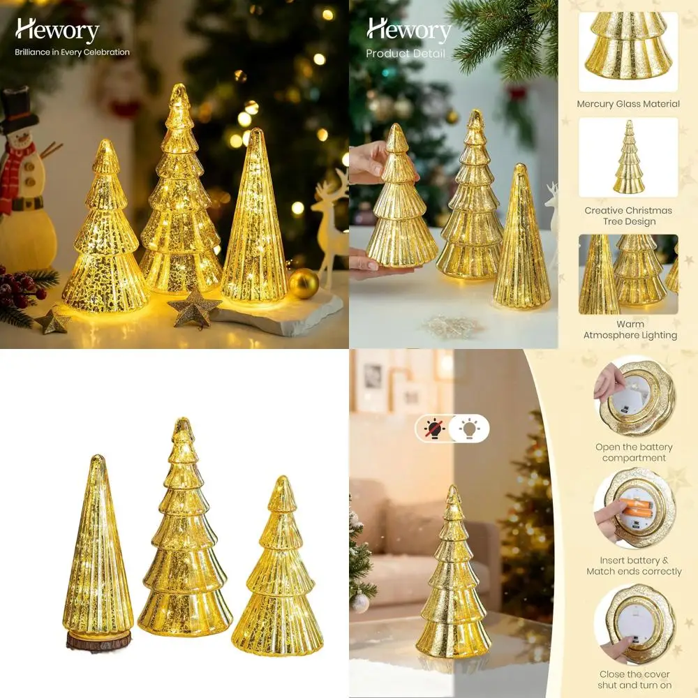 Набор из 3-х рождественских елок из ртутного стекла с золотыми акцентами и светодиодной подсветкой, идеально подходит для центральных предметов стола, праздничного декора в помещении и
Набор из 3-х рождественских елок из ртутного стекла с золотыми акцентами и светодиодной подсветкой, идеально подходит для центральных предметов стола, праздничного декора в помещении и