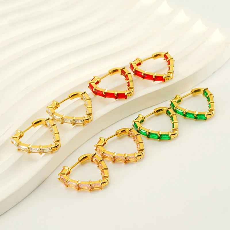 10Pcs Fashion Simple Stainless Steel Gold Plated Cubic Zirconia Heart Hoop Earrings for Women Hypoallergenic
10Pcs Fashion Simple Stainless Steel Gold Plated Cubic Zirconia Heart Hoop Earrings for Women Hypoallergenic