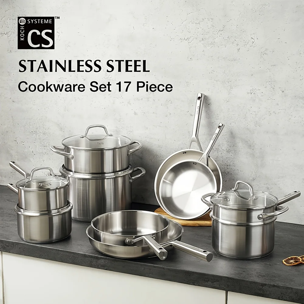 17pcs Stainless Steel Cookware Set, 17pcs Stainless Steel Pots And Pans Set for Home Cooking, Stainless Steel Kitchen Set Suitable for All Stoves, Induction Cookware Set, Oven & Dishwasher Safe
17pcs Stainless Steel Cookware Set, 17pcs Stainless Steel Pots And Pans Set for Home Cooking, Stainless Steel Kitchen Set Suitable for All Stoves, Induction Cookware Set, Oven & Dishwasher Safe