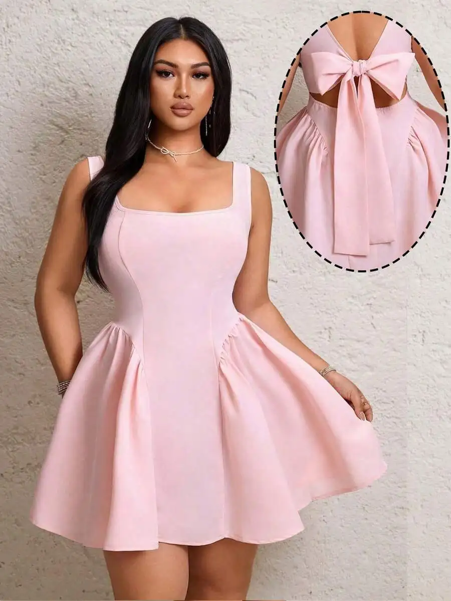 Pink Square Neck Backless Bowknot Flared Mini Dress for Party
Pink Square Neck Backless Bowknot Flared Mini Dress for Party