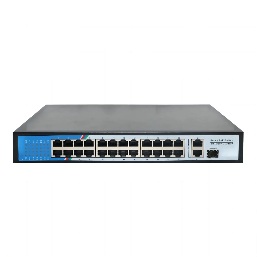 Заводской OEM 24-портовый коммутатор POE с оптоволоконным портом с 3 портами UP-link Коммутатор POE 1000M для IP-камеры и системы видеонаблюдения
Заводской OEM 24-портовый коммутатор POE с оптоволоконным портом с 3 портами UP-link Коммутатор POE 1000M для IP-камеры и системы видеонаблюдения