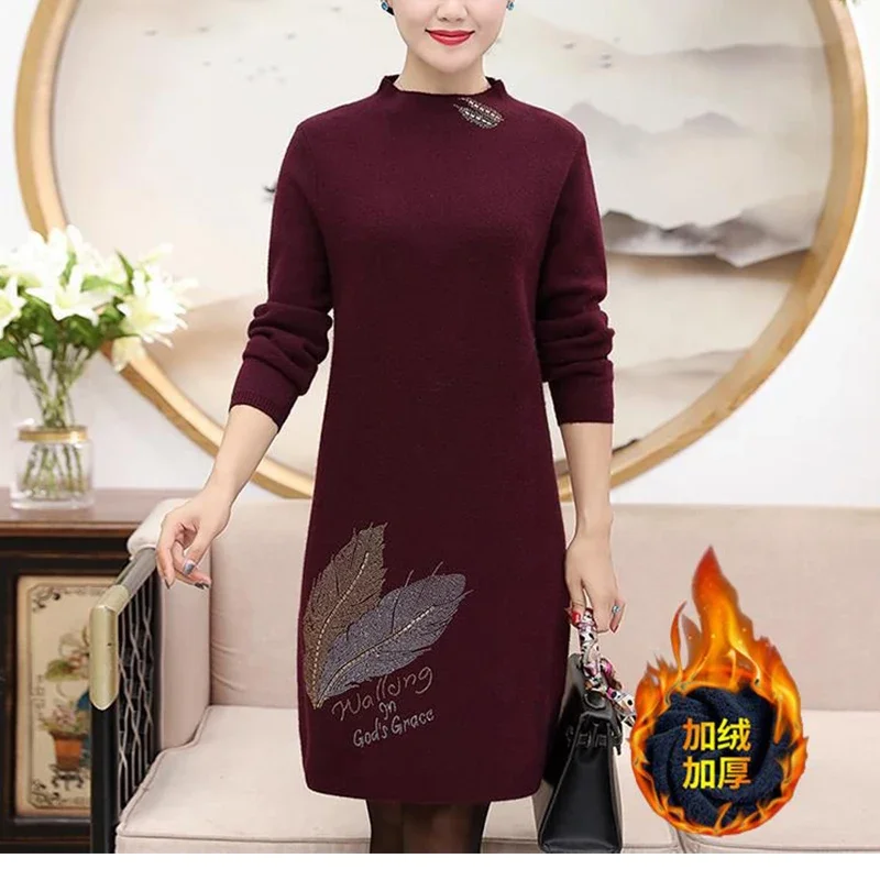 Autumn Winter 5XL Half High Collar Warm Knitting Dress Female Casual Fashion Add Plush Long Sleeve Vestidos Women Elegant Robe
Autumn Winter 5XL Half High Collar Warm Knitting Dress Female Casual Fashion Add Plush Long Sleeve Vestidos Women Elegant Robe
