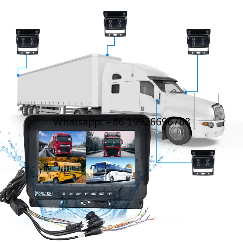 10.1-Inch 4CH IP69 Waterproof Split Screen Linux-Based 1080p DVR Monitor Reverse Backup Camera CCD Night View Front Camera Tour