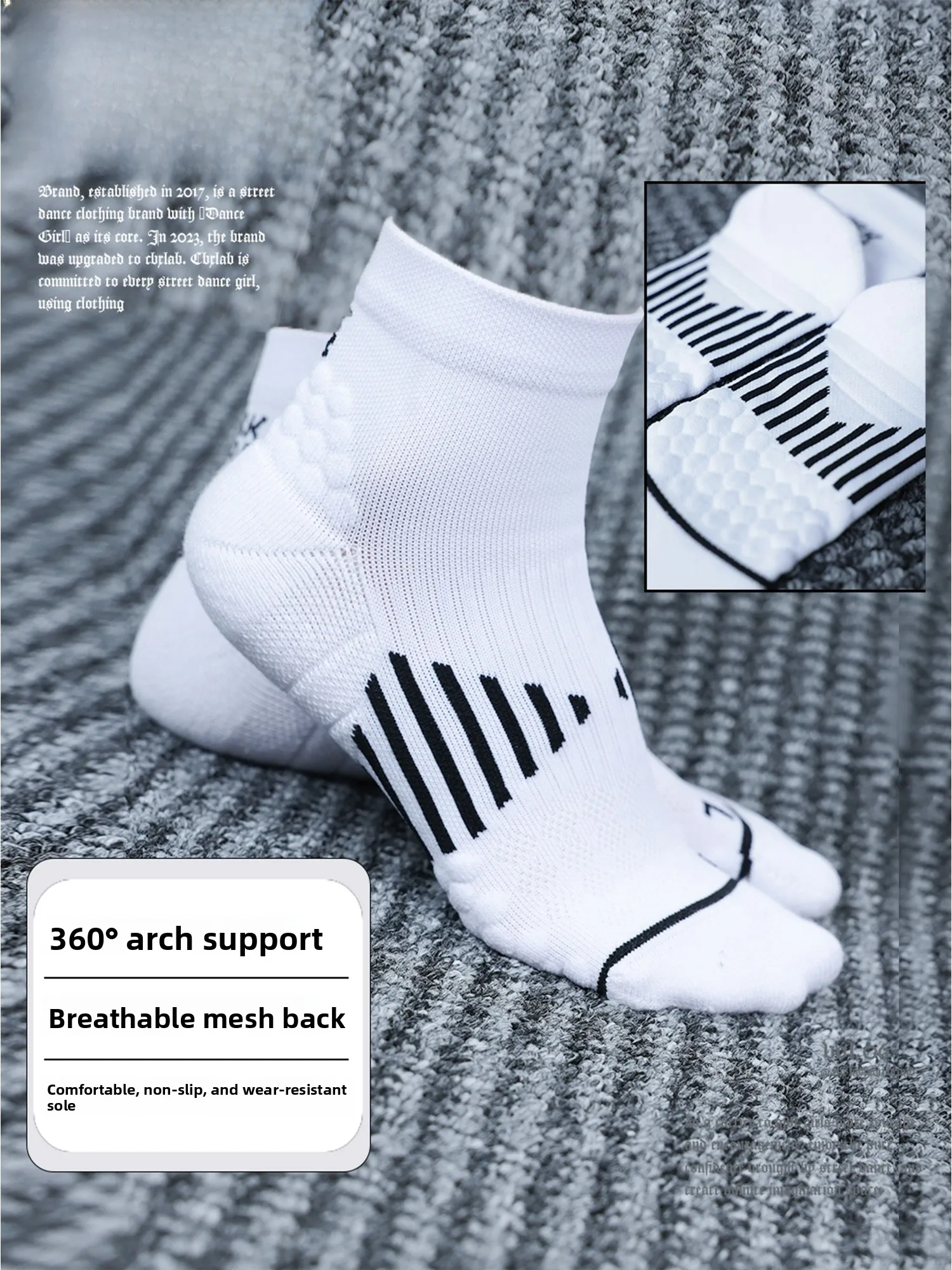 CBXLAB Street Dance Sport Socks High Elastic Breathable Moisture Wicking Wear Resistant Massage Bottom Mid-Calf Trendy Socks
CBXLAB Street Dance Sport Socks High Elastic Breathable Moisture Wicking Wear Resistant Massage Bottom Mid-Calf Trendy Socks