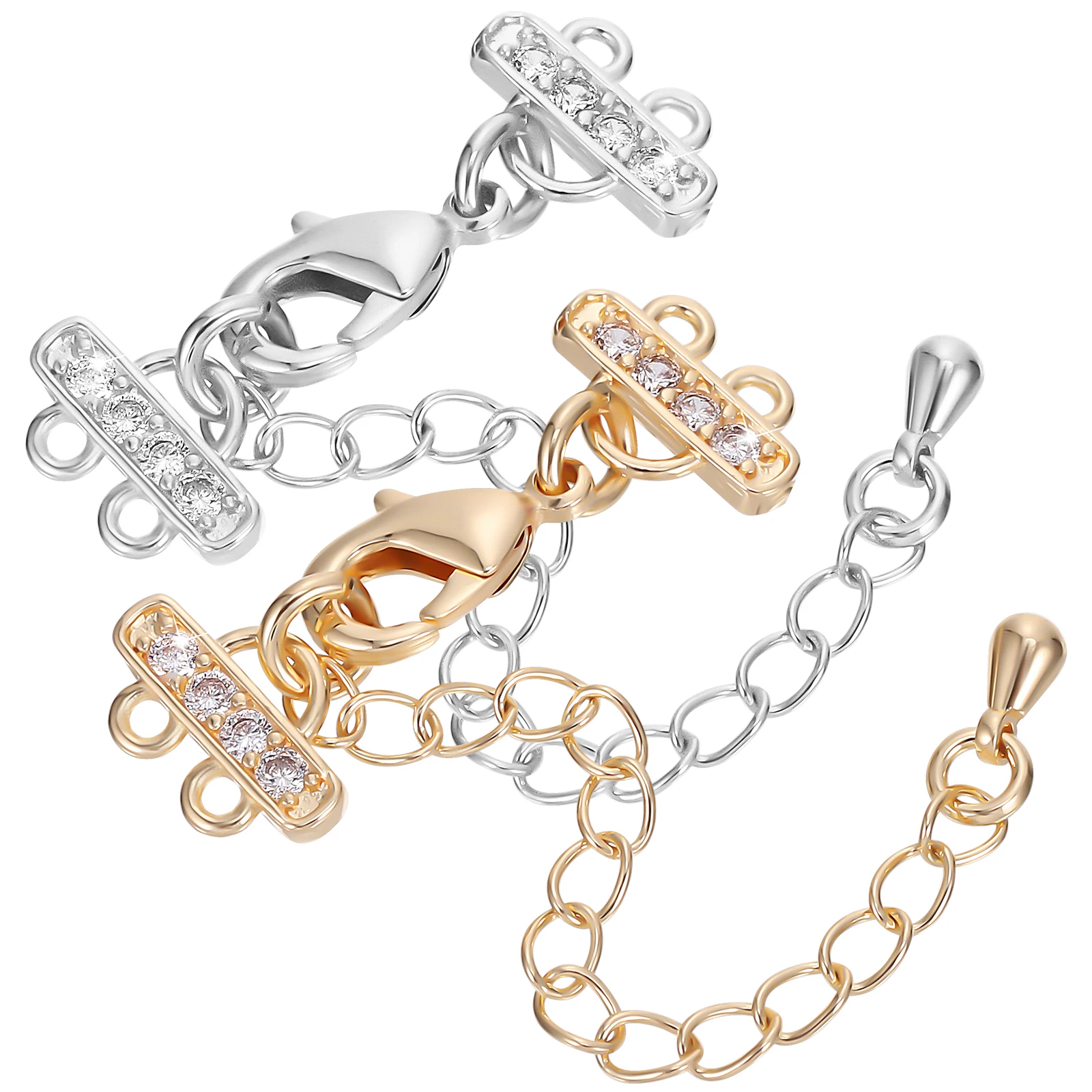 10pcs Double Row Lobster Clasp Tail Chains 5 White Gold Zircon Ends Necklace Bracelet Extender Diy Jewelry Making
10pcs Double Row Lobster Clasp Tail Chains 5 White Gold Zircon Ends Necklace Bracelet Extender Diy Jewelry Making