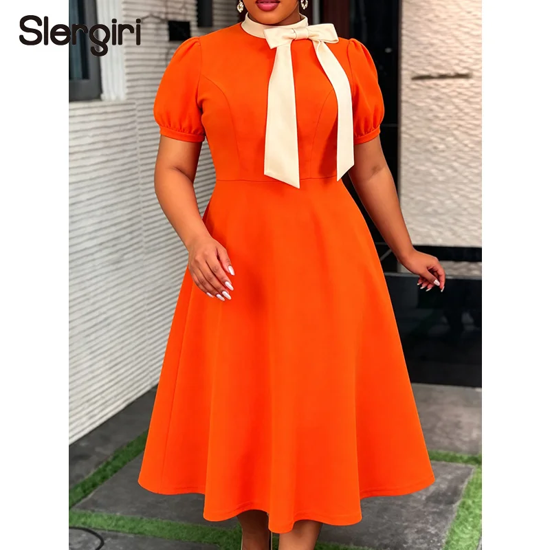 Slergiri Plus Size Mock Neck Contrast Bow Puff Sleeve Dress Women 2026 Summer High Waist Office Ladies Elegant A-Line Dresses
Slergiri Plus Size Mock Neck Contrast Bow Puff Sleeve Dress Women 2026 Summer High Waist Office Ladies Elegant A-Line Dresses