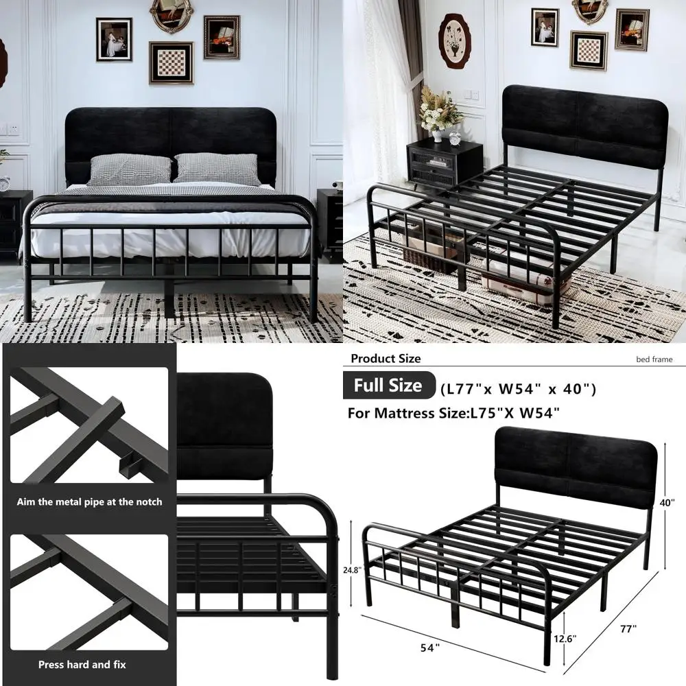 Full Size 14 Metal Bed Frame with Upholstered Headboard, Heavy Duty, Easy Assembly, No Box Spring, Black
Full Size 14 Metal Bed Frame with Upholstered Headboard, Heavy Duty, Easy Assembly, No Box Spring, Black