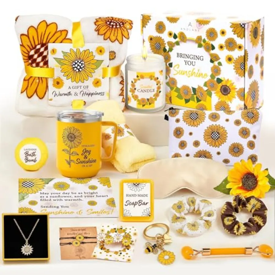 Sunflower Gifts for Women - Unique Gift Basket Set - Birthday Gifts for Women Best Friend or Sister - Sunshine Box Care Package
Sunflower Gifts for Women - Unique Gift Basket Set - Birthday Gifts for Women Best Friend or Sister - Sunshine Box Care Package