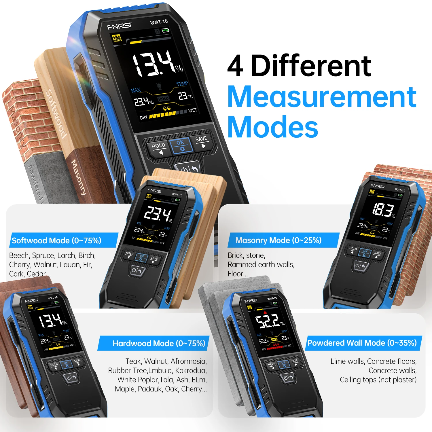 Inductive Wood Moisture Meter 0-75% for Hardwood Softwood Plaster Concrete Wall - Humidity Hygrometer Tester Detector
Inductive Wood Moisture Meter 0-75% for Hardwood Softwood Plaster Concrete Wall - Humidity Hygrometer Tester Detector