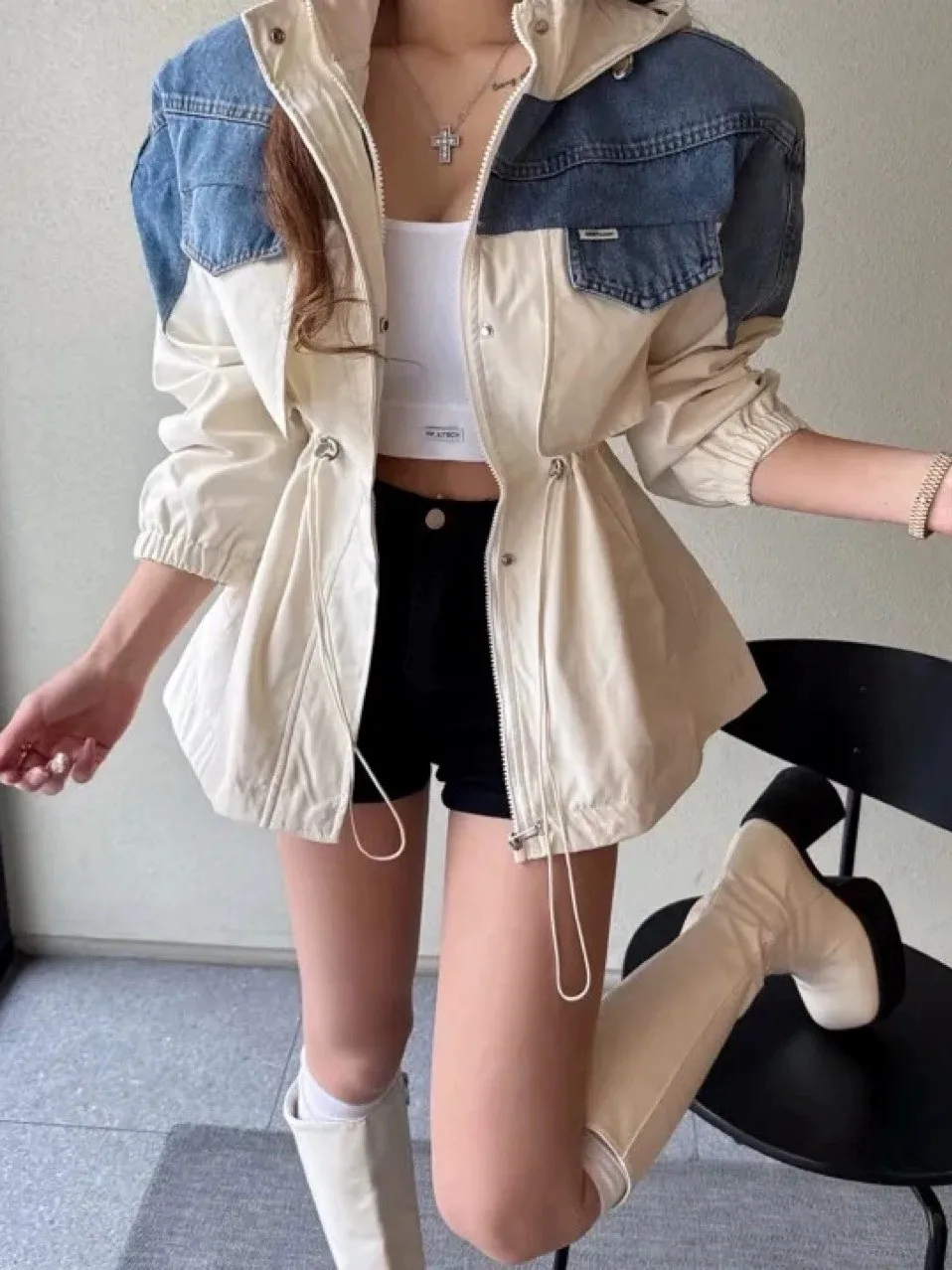 Color Blo Denim Jaet Coat Women's Loose Dstring Waist Slimming Hong Kong Sle Top Trendy Commute Sle Long Sve
Color Blo Denim Jaet Coat Women's Loose Dstring Waist Slimming Hong Kong Sle Top Trendy Commute Sle Long Sve
