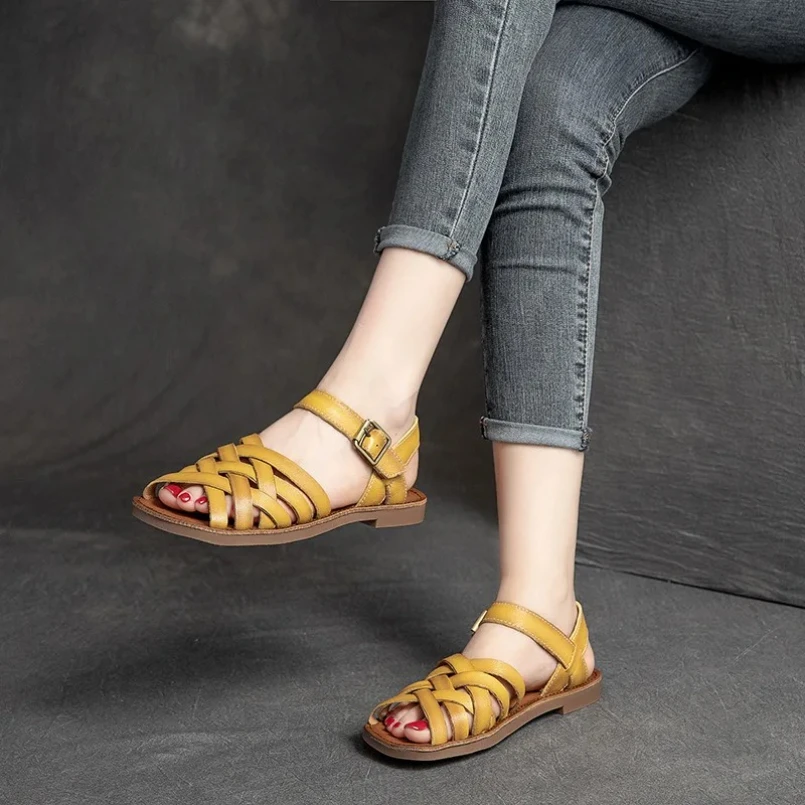 Летняя обувь 202, женские сандалии на плоской подошве, повседневные римские сандалии ручной работы из натуральной кожи с открытым носком и металлической пряжкой на низком каблуке
Летняя обувь 202, женские сандалии на плоской подошве, повседневные римские сандалии ручной работы из натуральной кожи с открытым носком и металлической пряжкой на низком каблуке