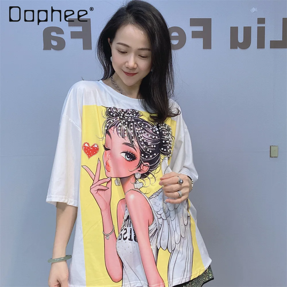 White Wings Girl Cartoon Print Half-sleeved Top Summer Fashionable Beaded Round Neck Loose Short-sleeved T-shirt 2026 New
White Wings Girl Cartoon Print Half-sleeved Top Summer Fashionable Beaded Round Neck Loose Short-sleeved T-shirt 2026 New