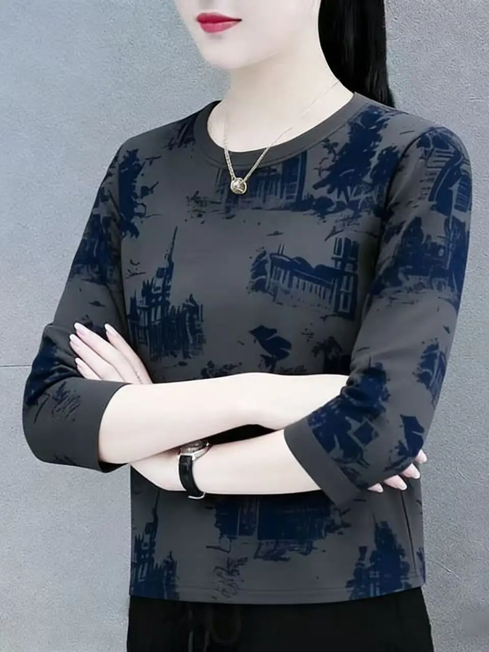 Gray round Neck Short Sleeve Retro Print Fashionable Versatile Design New Style T-Shirt Seven Sleeve Ins Shoulder Top Women
Gray round Neck Short Sleeve Retro Print Fashionable Versatile Design New Style T-Shirt Seven Sleeve Ins Shoulder Top Women