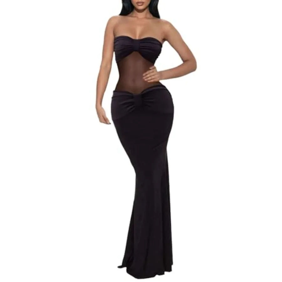 Women's Strapless Sheer Maxi Dresses Sexy Mesh See Through Patchwork Cocktail Dress
Women's Strapless Sheer Maxi Dresses Sexy Mesh See Through Patchwork Cocktail Dress