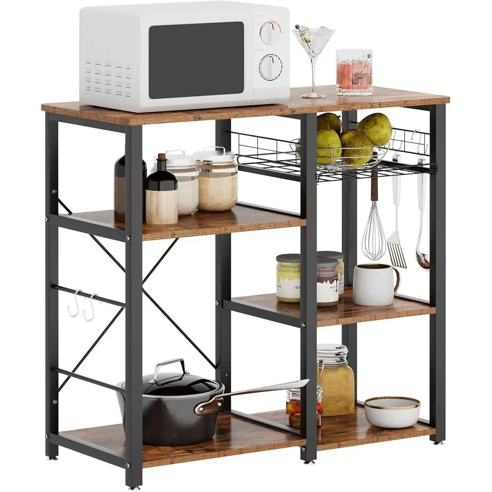 35 Microwave Stand with 5 Shelves and Hanging Hooks, Kitchen Storage Organizer with Movable Basket
35 Microwave Stand with 5 Shelves and Hanging Hooks, Kitchen Storage Organizer with Movable Basket