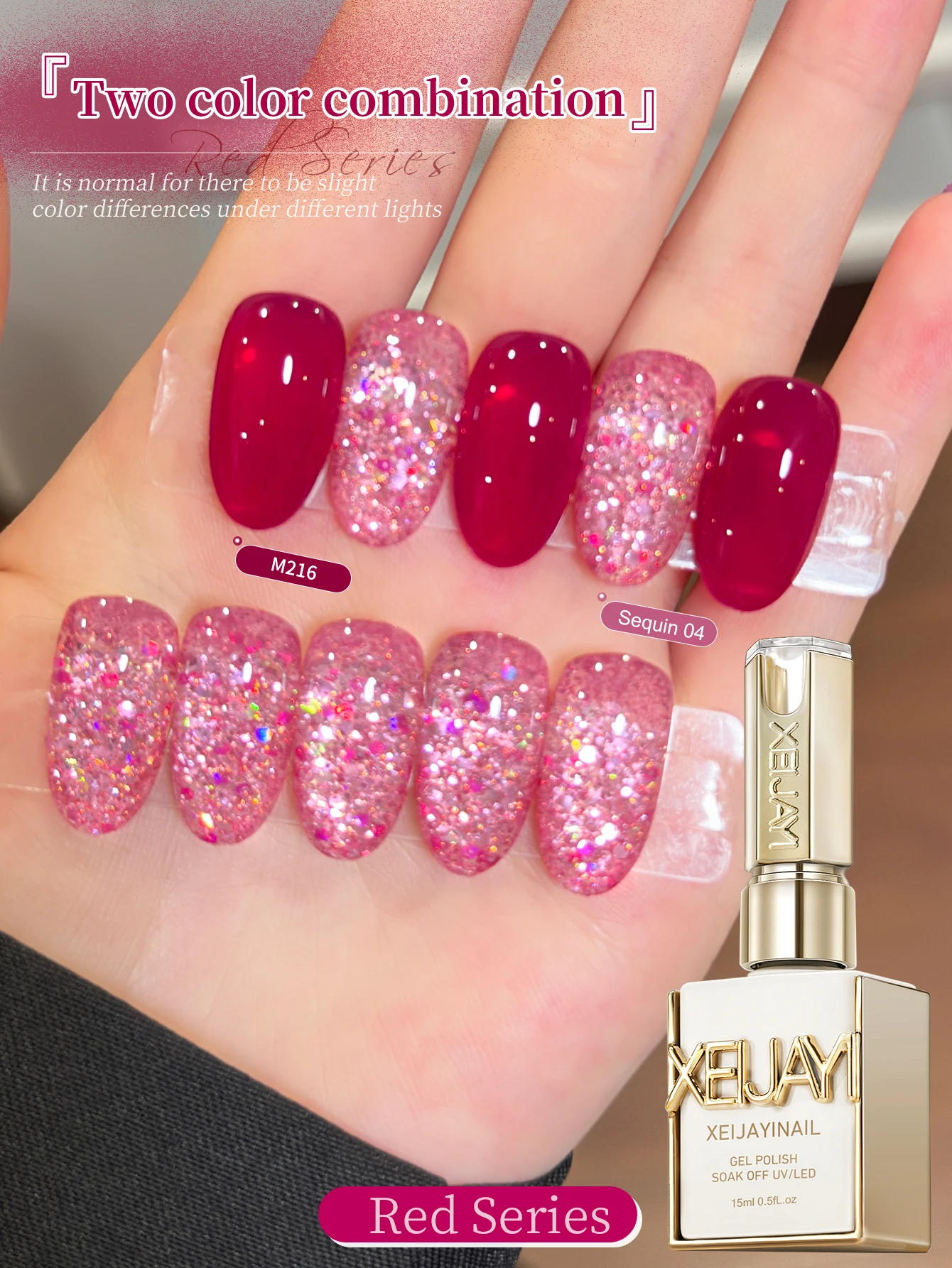 XEIJAYI 2 Colors 15ML Red And Sweet Candy Glitter Nail Gel Set Semi Permanent Nail Art Soaking UV LED Nail Salon DIY Nail Salon
XEIJAYI 2 Colors 15ML Red And Sweet Candy Glitter Nail Gel Set Semi Permanent Nail Art Soaking UV LED Nail Salon DIY Nail Salon