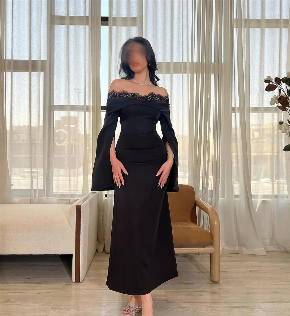 Customized Simple Black Jersey Evening Dress Elegant Off the Shoulder Long Sleeves Homecoming Dresses Fashion Party Gowns
Customized Simple Black Jersey Evening Dress Elegant Off the Shoulder Long Sleeves Homecoming Dresses Fashion Party Gowns