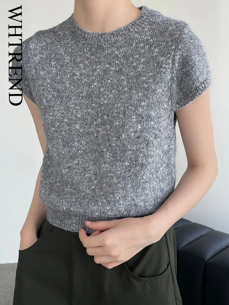 WHTREND Корейский стиль, маленький вязаный свитер с круглым вырезом и короткими рукавами для женщин, облегающий повседневный топ Kintwear WH1388
WHTREND Корейский стиль, маленький вязаный свитер с круглым вырезом и короткими рукавами для женщин, облегающий повседневный топ Kintwear WH1388
