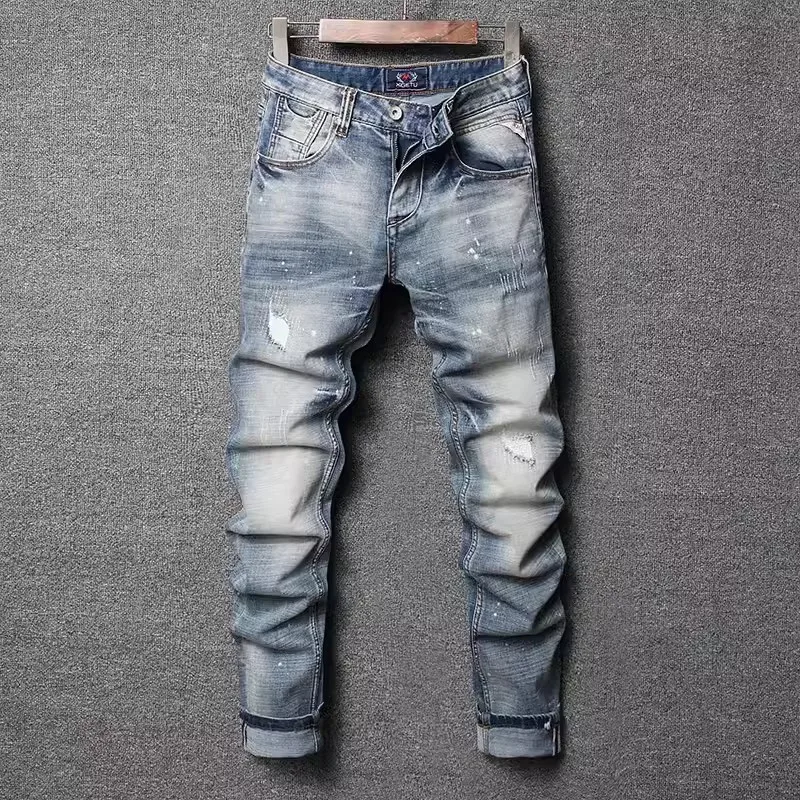 Fashion Designer Men Jeans High Quality Retro Blue Stretch Slim Fit Ripped Jeans Men Painted Designer Vintage Denim Pants Hombre
Fashion Designer Men Jeans High Quality Retro Blue Stretch Slim Fit Ripped Jeans Men Painted Designer Vintage Denim Pants Hombre