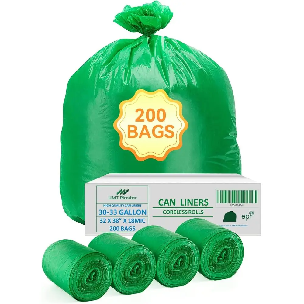 200 Pack Compostable Trash Bags, 30-33 Gallon, 32x38 Inches, 18 Micron, Green Eco-Friendly Kitchen Waste Bags
200 Pack Compostable Trash Bags, 30-33 Gallon, 32x38 Inches, 18 Micron, Green Eco-Friendly Kitchen Waste Bags