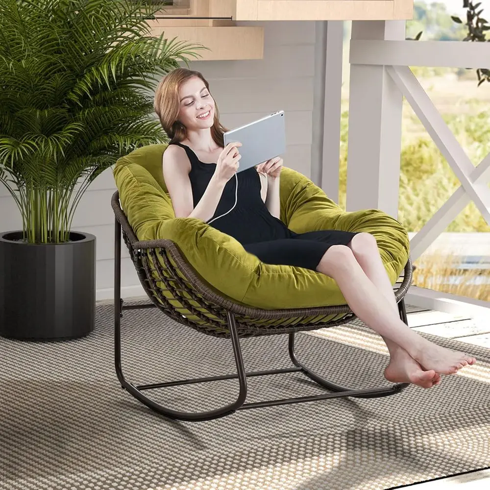 Indoor/Outdoor Padded Cushion Rocking Chair Recliner Lounger for Patio, Porch, Living Room, Garden (Olive)
Indoor/Outdoor Padded Cushion Rocking Chair Recliner Lounger for Patio, Porch, Living Room, Garden (Olive)