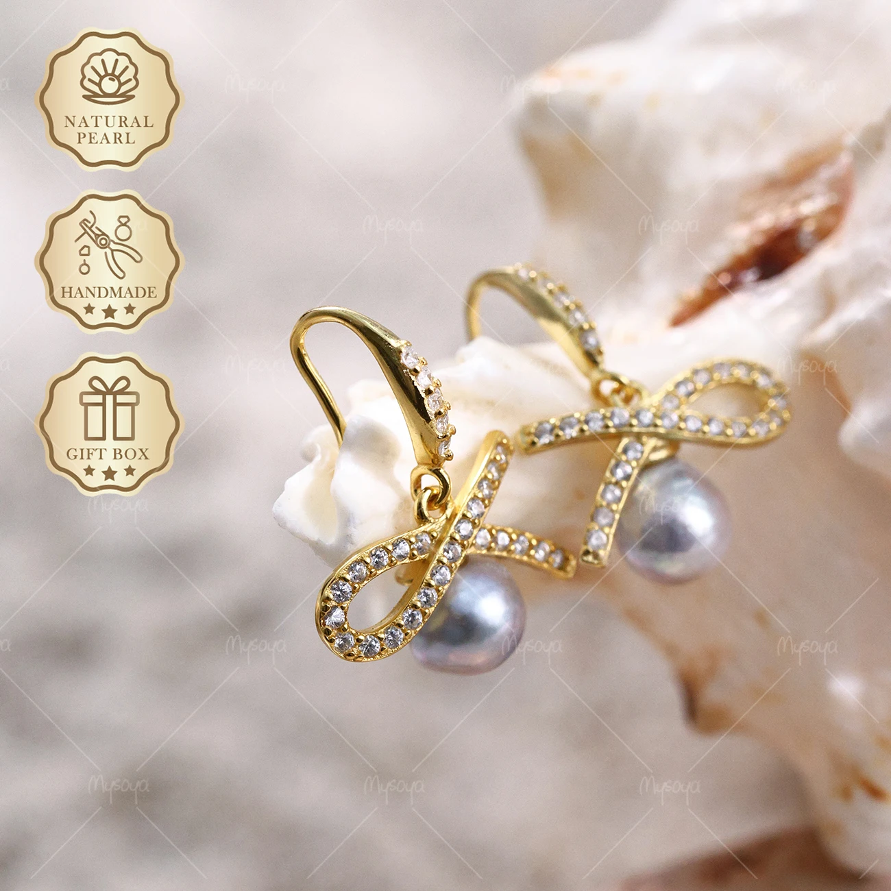 MYSOYA Blue Gray Baroque Akoya Pearl Earrings 6.5-7mm Gold Bow Earrings, Gift Box, Wedding Jewelry C318
MYSOYA Blue Gray Baroque Akoya Pearl Earrings 6.5-7mm Gold Bow Earrings, Gift Box, Wedding Jewelry C318