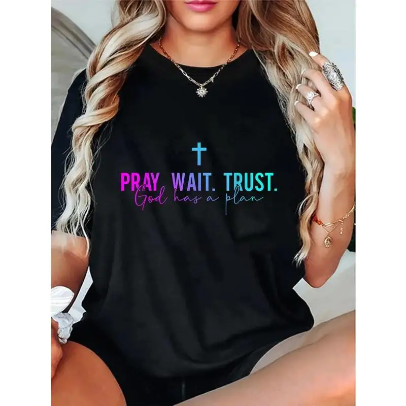 Christian T Shirt Women Men Pray Wait Trust God Has A Plan Graphic Tee Faith Religion Gradient Cross Unisex Tops
Christian T Shirt Women Men Pray Wait Trust God Has A Plan Graphic Tee Faith Religion Gradient Cross Unisex Tops