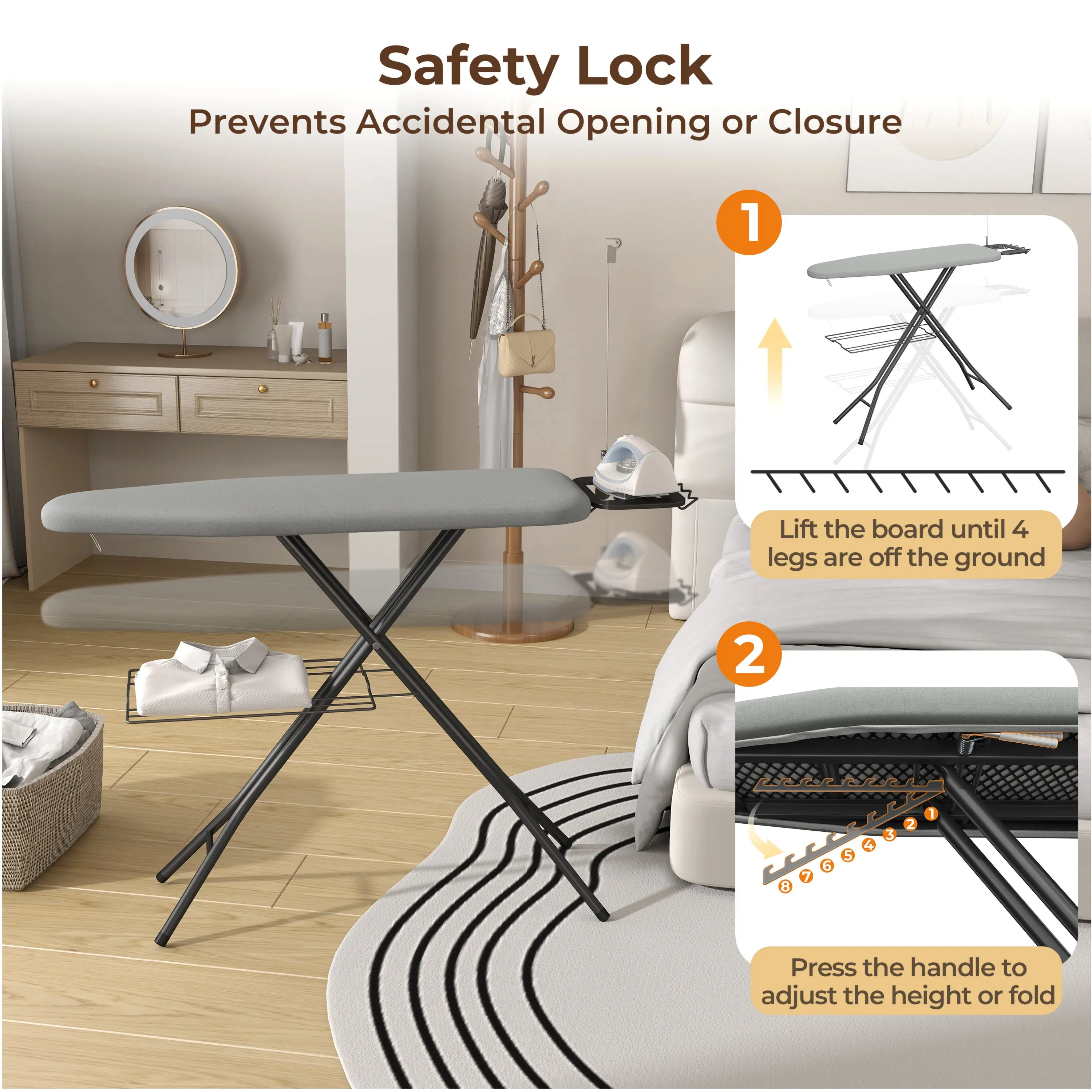 Foldable Full-Size Ironing Board with Height Adjustment, Built-in Cord Holder & Clothes Rack — Sturdy 4-Leg Design, Thick 4-Laye
Foldable Full-Size Ironing Board with Height Adjustment, Built-in Cord Holder & Clothes Rack — Sturdy 4-Leg Design, Thick 4-Laye