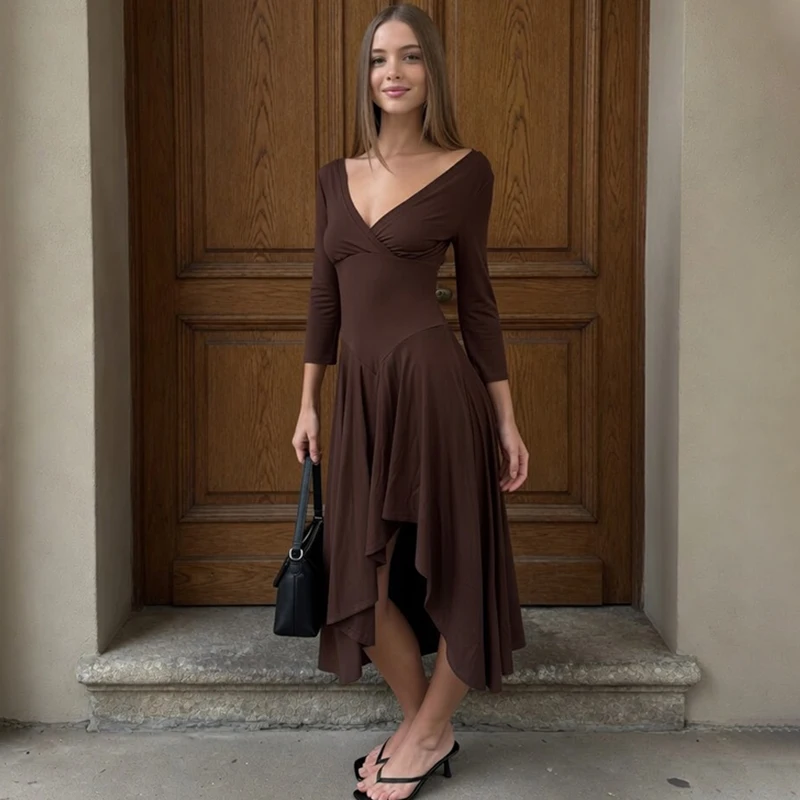 TARUXY Deep V Neck Short Sleeve Dress Women's Solid Irregular Slim Sexy Casual Commuter Dress Female Summer Stylish Party Dress
TARUXY Deep V Neck Short Sleeve Dress Women's Solid Irregular Slim Sexy Casual Commuter Dress Female Summer Stylish Party Dress