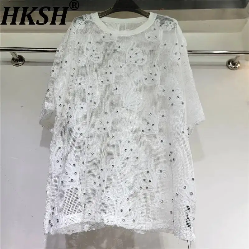 HKSH Women T-shirt French Style Elegant Loose Casual Lace Flower Diamond Sheer Oversized Short Sleeve Stylish Top Summer HK24411
HKSH Women T-shirt French Style Elegant Loose Casual Lace Flower Diamond Sheer Oversized Short Sleeve Stylish Top Summer HK24411