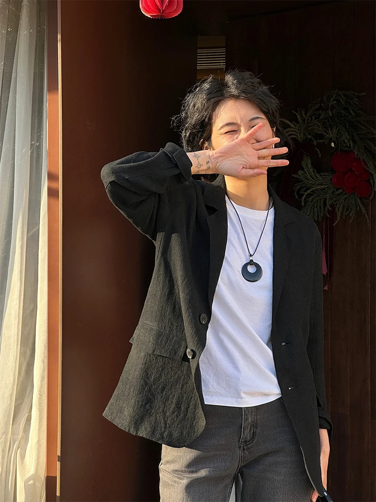 Bla Linen Suit Jaet Women's Loose Single Button Spring Faion Casual Sle Slimming Top Quali Western Sle Coat
Bla Linen Suit Jaet Women's Loose Single Button Spring Faion Casual Sle Slimming Top Quali Western Sle Coat