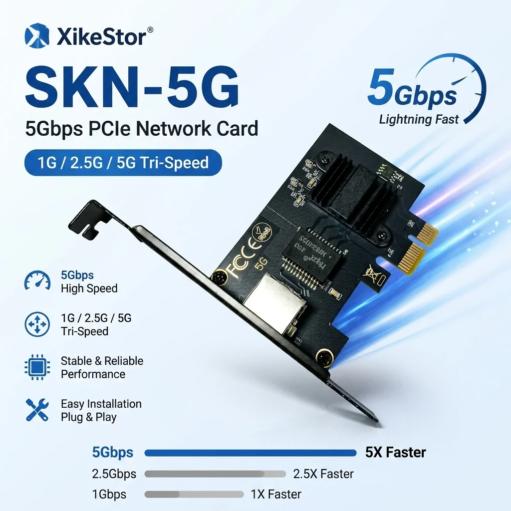 XikeStor 5G PCIe Network Card, Intel I226 2.5G Ethernet Adapter, 1G/2.5G/5G Base-T NIC for Desktop PC Server Gaming, Support WoL
XikeStor 5G PCIe Network Card, Intel I226 2.5G Ethernet Adapter, 1G/2.5G/5G Base-T NIC for Desktop PC Server Gaming, Support WoL