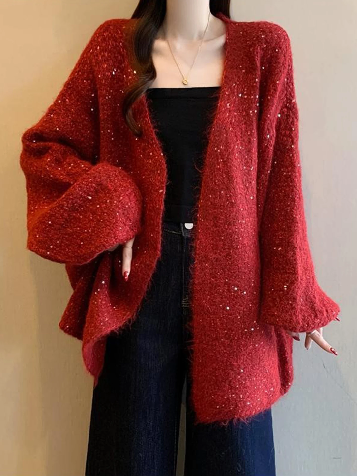 Свободный вязаный красный свитер-кардиган женский осенне-зимний, удобный, с V-образным вырезом, длинными рукавами, средней длины, повседневный
Свободный вязаный красный свитер-кардиган женский осенне-зимний, удобный, с V-образным вырезом, длинными рукавами, средней длины, повседневный