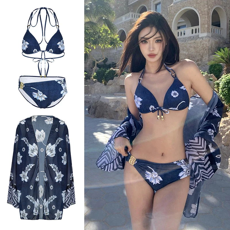 Women's Floral Print Sexy Bikini Set with Kimono Long Sleeve Cover-up Uv Protection Three-piece Swimsuit for Beach Pool Party
Women's Floral Print Sexy Bikini Set with Kimono Long Sleeve Cover-up Uv Protection Three-piece Swimsuit for Beach Pool Party